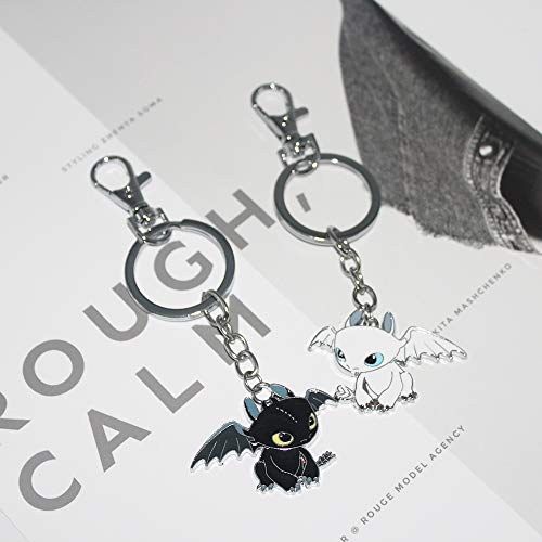 2 Piezas Llavero para Parejas en Forma Dragón Amante Llavero Colgante Toothless de Aleación Keychain Metal para los Amantes Regalo del Día de San Valentín y Aniversario (Negro + Blanco)