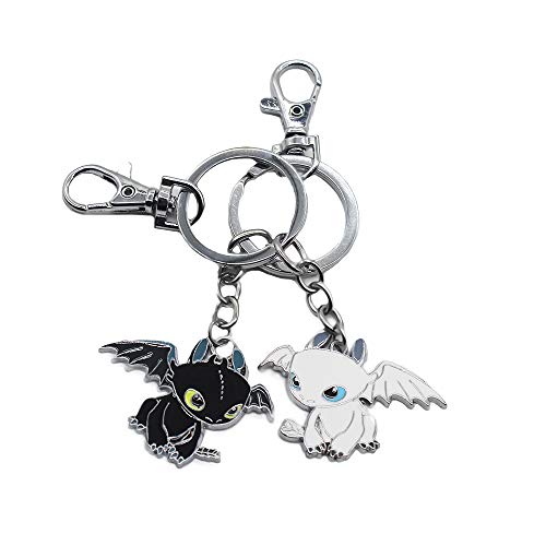 2 Piezas Llavero para Parejas en Forma Dragón Amante Llavero Colgante Toothless de Aleación Keychain Metal para los Amantes Regalo del Día de San Valentín y Aniversario (Negro + Blanco)
