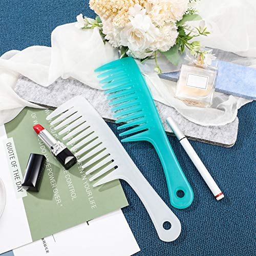 2 Piezas Peines de Dientes Anchos Peines de Desenredado Redondo con Mango Peines Grandes de Pelo de Paleta para Cabello Seco, Rizado, Largo Húmedo Uso Diario, Cian, Blanco