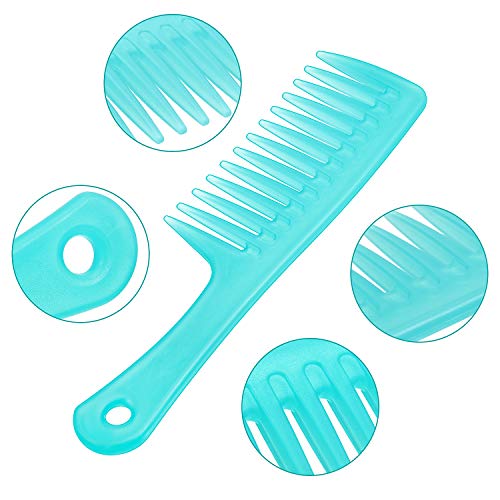 2 Piezas Peines de Dientes Anchos Peines de Desenredado Redondo con Mango Peines Grandes de Pelo de Paleta para Cabello Seco, Rizado, Largo Húmedo Uso Diario, Cian, Blanco