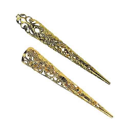 2 Unids Accesorio Decorativo de Uñas para Manicura Estilo Chino Antiguo de Familia Real para Fiesta de Disfraz, Obra de Teatro, Oro