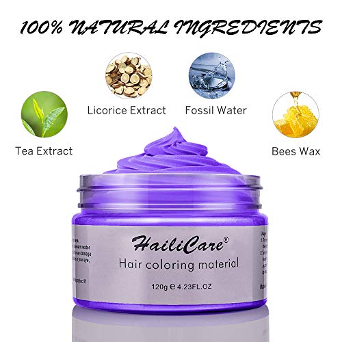 2 x 120 g Cera Cabello, Cera Pelo Colorante del Cabello -Tinte del Pelo Temporal Gris Plata, Crema Para Colorante Pelo Temporal,Silver Gray Hair Color Wax 4.23 onzas(Morado y Plata Gris)