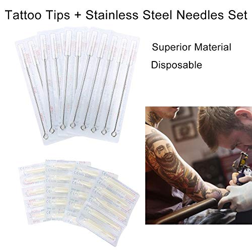 20 PIEZA Consejos + 20 unidades agujas, desechables tatuaje agujas Cejas Micro Blading Tattoo Punta Tips puntas asas para Permanente de maquillaje Tattoo Pen Machine