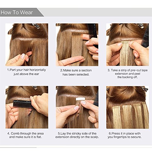 20 Piezas Extensiones Adhesivas Pelo Natural de Cabello Humano Remy Tape in Hair Extension Liso - 40 cm (50g) #60 Rubia Platino
