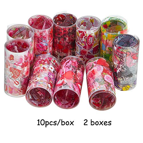 20 Rollos de Pegatinas de Transfer de Papel Aluminio de Uñas, Pegatinas de Patrón de Labios Rojos Rosa Romántica Flamenco Corazón y Gel Adhesivo