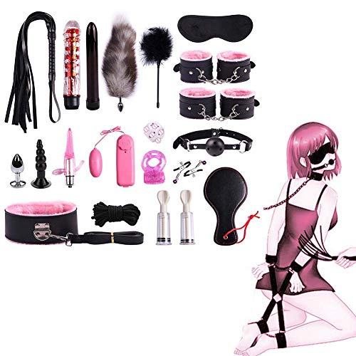 20 Unids Nuevo Juguete Sexy con Juego De Felpa, Juego Especial Incluido, Kit De Juguete De Cuero PU Pulado SM,Toy Suit Wand Massager Special Bundled Binding Set PU Leather SM Kit para Pareja Adulta