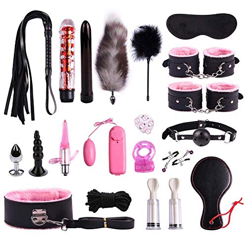 20 Unids Nuevo Juguete Sexy con Juego De Felpa, Juego Especial Incluido, Kit De Juguete De Cuero PU Pulado SM,Toy Suit Wand Massager Special Bundled Binding Set PU Leather SM Kit para Pareja Adulta
