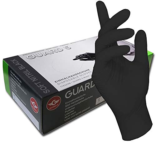 200 Piezas - Guantes Desechables - GUARD 5 - Guantes de nitrilo Negro - Guantes de Cocina Desechables Tatuaje Artista mecánico o médico (Xtra Large)
