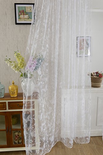 200x100cm Cortina de Gasa Patrón Mariposa para Ventana Habitación (blanco)