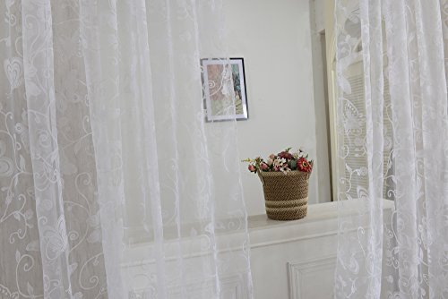 200x100cm Cortina de Gasa Patrón Mariposa para Ventana Habitación (blanco)