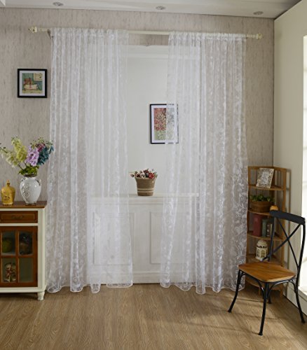 200x100cm Cortina de Gasa Patrón Mariposa para Ventana Habitación (blanco)