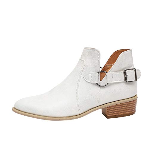 2019 Botines de Mujer Botines TacóN Ancho Altas para Mujer OtoñO Botines CuñA con Hebilla Botas Chelsea Casual Zapatos De Punta SeñOra Botas para Mujer Invierno de Vestir ZARLLE