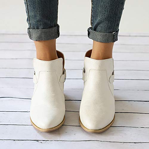 2019 Botines de Mujer Botines TacóN Ancho Altas para Mujer OtoñO Botines CuñA con Hebilla Botas Chelsea Casual Zapatos De Punta SeñOra Botas para Mujer Invierno de Vestir ZARLLE