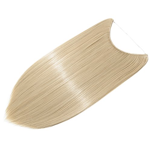 20"(50cm) Extensiones de Cabello Natural con Hilo Invisible Sin Clip Pelo Sintético Se Ve Natural Una Pieza Postizos de Pelo Liso Pelucas (90g,Rubio Oscuro mezcla Blanqueador Rubio)