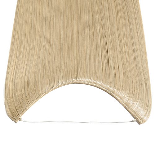 20"(50cm) Extensiones de Cabello Natural con Hilo Invisible Sin Clip Pelo Sintético Se Ve Natural Una Pieza Postizos de Pelo Liso Pelucas (90g,Rubio Oscuro mezcla Blanqueador Rubio)
