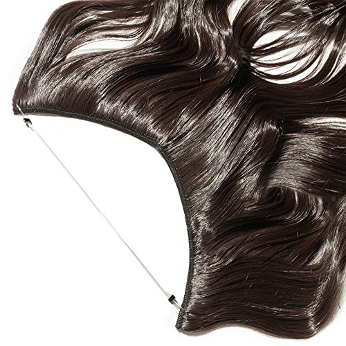 20"(50cm) Extensiones de Cabello Natural con Hilo Invisible Sin Clip Pelo Sintético Se Ve Natural Una Pieza Rizada Postizos Pelucas (90g,Castaño Oscuro)