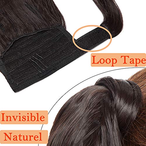 20"(50cm) SEGO Coleta Postiza Rizada de Pelo Sintético con [Magia del Bolsillo] Se Ve Naturl Extensiones de Cabello Clip Larga Corn Wave Ponytail [Castaño Oscuro]