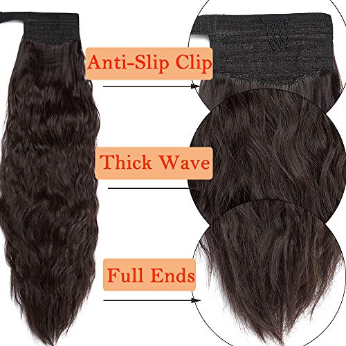 20"(50cm) SEGO Coleta Postiza Rizada de Pelo Sintético con [Magia del Bolsillo] Se Ve Naturl Extensiones de Cabello Clip Larga Corn Wave Ponytail [Castaño Oscuro]