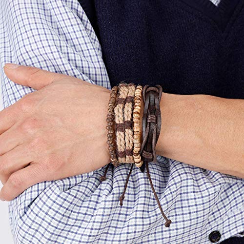 21 Piezas Cuero Pulseras Árbolde la Vida para Hombres Mujer Trenzado Pulsera Cuentas de Madera Cuerda Brazalet Vintage Pulsera Ajustable