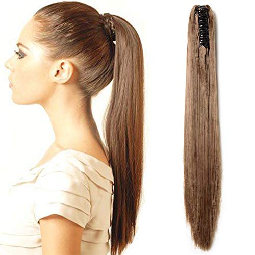 21"(53cm) SEGO Coleta Postiza Lisa con Pinza Pelo Sintético Se Ve Natural [Castaño Claro] Extensiones de Cabello Clip Cola Larga Ponytail Extension (140g)