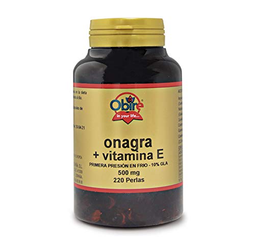 220 perlas Aceite de Onagra 500 mg con 10% en GLA (Ácido Gamma-linolénico) + 3,35 mg de Vitamina E. 220 perlas