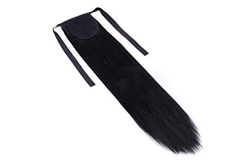 22"(55cm) Coleta Postiza Pelo Sintético Se Ve Natural con Cinta Extensiones de Cabello Clip Cola Postiza Pelucas Postizos Lisa Rizada Ondulada Larga (90g,Negro)