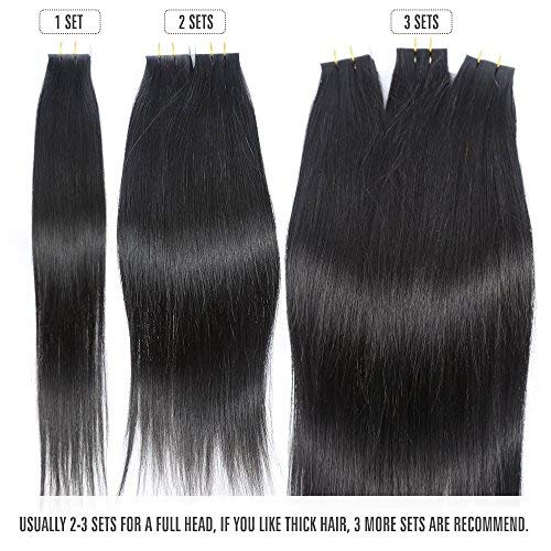 22"(55cm) Extensiones de Cabello Natural Adhesivas Pelo Natural Humano 100% Remy Hair Tape in Hair Extensions 20 Unidades(#6 Marrón Claro,50g)