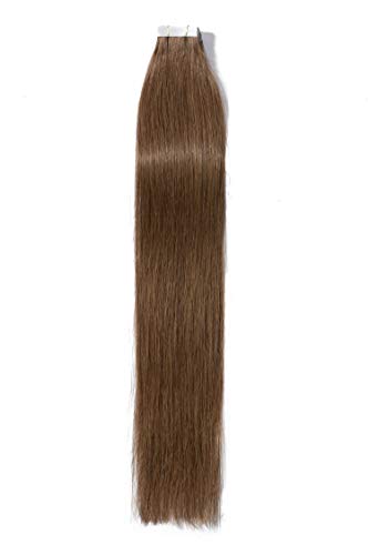 22"(55cm) Extensiones de Cabello Natural Adhesivas Pelo Natural Humano 100% Remy Hair Tape in Hair Extensions 20 Unidades(#6 Marrón Claro,50g)