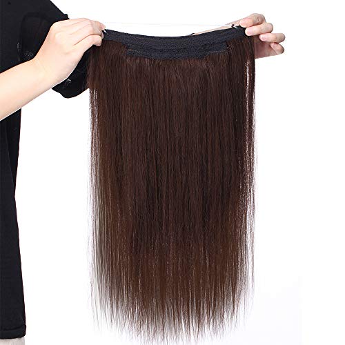 22"(55cm) Extensiones de Pelo Natural con Doble Hilo Invisible(Más Volumen) 100% Remy Cabello Natural Humano Sin Clip Liso Una Pieza (120g,#2 Castaño Oscuro)