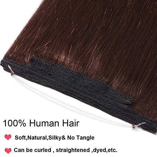 22"(55cm) Extensiones de Pelo Natural con Doble Hilo Invisible(Más Volumen) 100% Remy Cabello Natural Humano Sin Clip Liso Una Pieza (120g,#2 Castaño Oscuro)