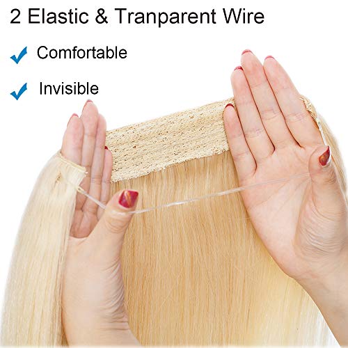 22"(55cm) Extensiones de Pelo Natural con Doble Hilo Invisible(Más Volumen) 100% Remy Cabello Natural Humano Sin Clip Liso Una Pieza (120g,#613 Blanqueador Rubio)
