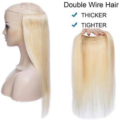 22"(55cm) Extensiones de Pelo Natural con Doble Hilo Invisible(Más Volumen) 100% Remy Cabello Natural Humano Sin Clip Liso Una Pieza (120g,#613 Blanqueador Rubio)