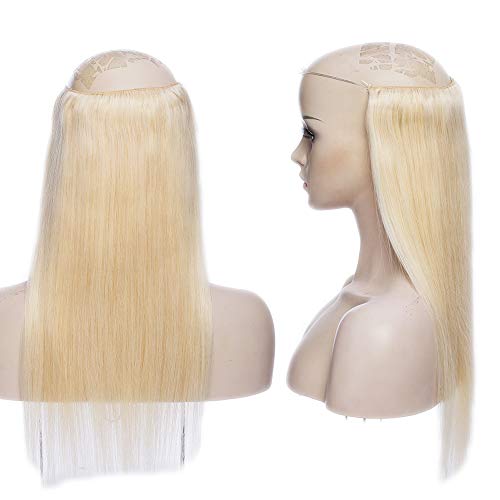 22"(55cm) Extensiones de Pelo Natural con Doble Hilo Invisible(Más Volumen) 100% Remy Cabello Natural Humano Sin Clip Liso Una Pieza (120g,#613 Blanqueador Rubio)