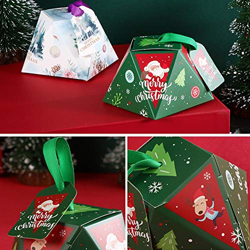 24 cajas de dulces navideñas Cajas de regalo con cinta y etiquetas Cajas de papel navideñas Cajas de dulces decorativas 4 patrones diferentes Cajas pequeñas de dulces para el festival Suministros