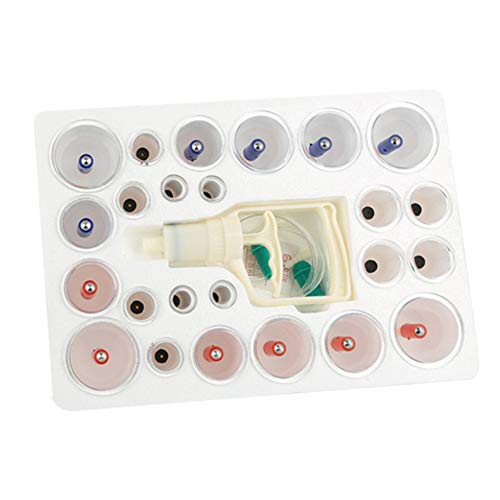 24 piezas de ventosas profesionales Equipo de Equipmentm, Tazas en forma de U Juego de ventosas al vacío chino con mango de bombeo, Terapia de masaje de espalda Acupuntura de succión al vacío