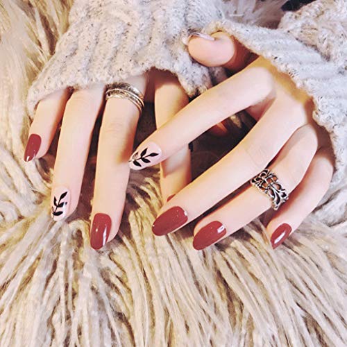 24 Piezas Lustroso Uñas Falsas Elegante Uñas Postizas Corto, Artificiales Francés Estilo Cobertura Total Acrílico Clavos Falsos con Pegamento, Uñas Postizas Naturales para Mujeres y Niñas