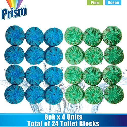 24 x Ambientador de inodoro Prism | Pastillas de 50g para el inodoro con duración de 14 días | Bloques para la cisterna con fragancia a océano y pino de