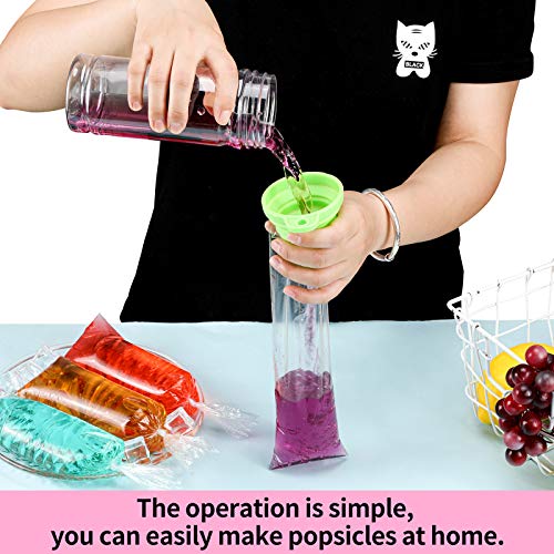 240 Bolsas de Paletas de Hielo Bolsa de Molde de Helado de Paleta Desechable Bola de Caramelo de Hielo de Plástico con Embudo de Silicona para Hacer Paletas de Helado Yogur Polo Caramelo