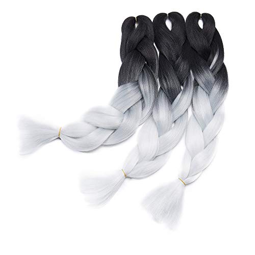 24"(60cm) 5 Piezas Extensiones de Pelo Sintético para Hacer Trenzas Africanas - Cabello No Destiñe y Se Ve Natural - (500g,Negro/Blanco)