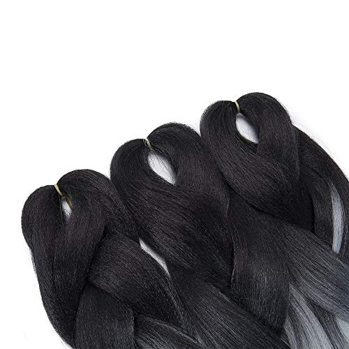 24"(60cm) 5 Piezas Extensiones de Pelo Sintético para Hacer Trenzas Africanas - Cabello No Destiñe y Se Ve Natural - (500g,Negro/Blanco)