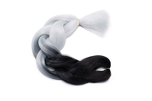 24"(60cm) 5 Piezas Extensiones de Pelo Sintético para Hacer Trenzas Africanas - Cabello No Destiñe y Se Ve Natural - (500g,Negro/Blanco)