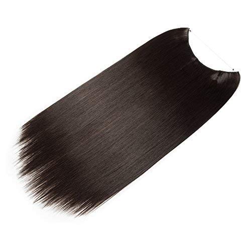 24"(60cm) Extensiones de Cabello de Hilo Invisible Sin Clip Pelo Sintético Se Ve Natural Una Pieza Postizos Pelucas Lisa para Mujer (120g,Castaño Oscuro)