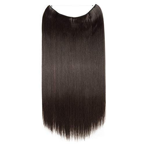 24"(60cm) Extensiones de Cabello de Hilo Invisible Sin Clip Pelo Sintético Se Ve Natural Una Pieza Postizos Pelucas Lisa para Mujer (120g,Castaño Oscuro)