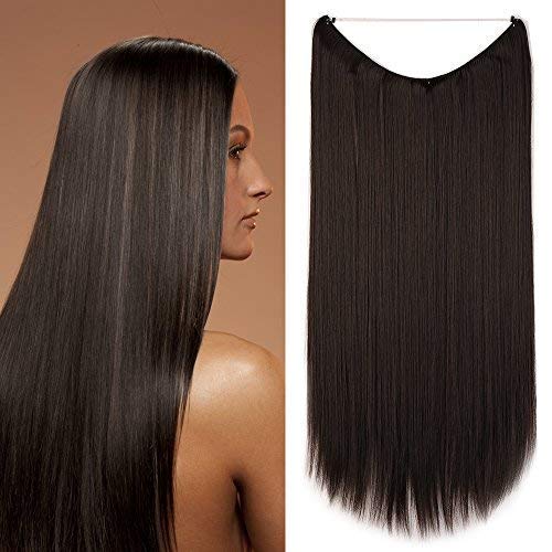 24"(60cm) Extensiones de Cabello de Hilo Invisible Sin Clip Pelo Sintético Se Ve Natural Una Pieza Postizos Pelucas Lisa para Mujer (120g,Castaño Oscuro)