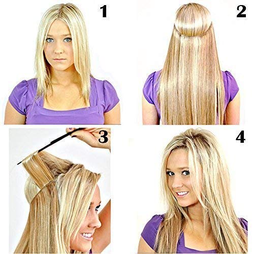 24"(60cm) Extensiones de Cabello de Hilo Invisible Sin Clip Pelo Sintético Se Ve Natural Una Pieza Postizos Pelucas Lisa para Mujer (120g,Castaño Oscuro)