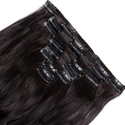 24"(60cm) Extensiones de Cabello Natural Clip Rizadas Pelo Sintético 8 Piezas 18 Clips Pelo Largo Postizos Pelucas para Mujer（140g,Castaño Dorado a Rubio Ceniza)