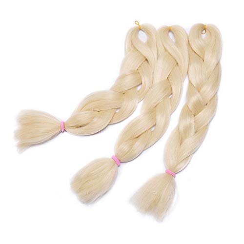 24"(60cm) SEGO 3PCS Extensiones de Pelo Sintético para Trenzas Africanas [Blanqueador Rubio] Crochet Braiding Twist Hair Extensions (300g)