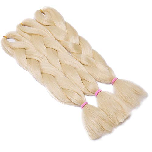 24"(60cm) SEGO 3PCS Extensiones de Pelo Sintético para Trenzas Africanas [Blanqueador Rubio] Crochet Braiding Twist Hair Extensions (300g)