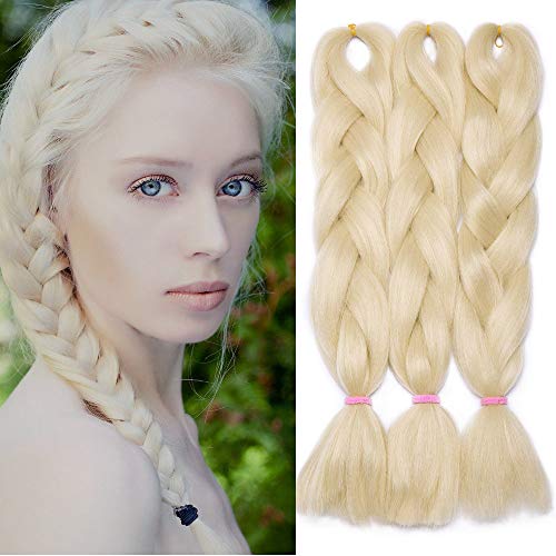 24"(60cm) SEGO 3PCS Extensiones de Pelo Sintético para Trenzas Africanas [Blanqueador Rubio] Crochet Braiding Twist Hair Extensions (300g)