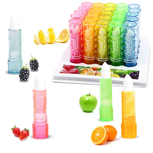 25 barras de bálsamo labial de sabores frutales variados.